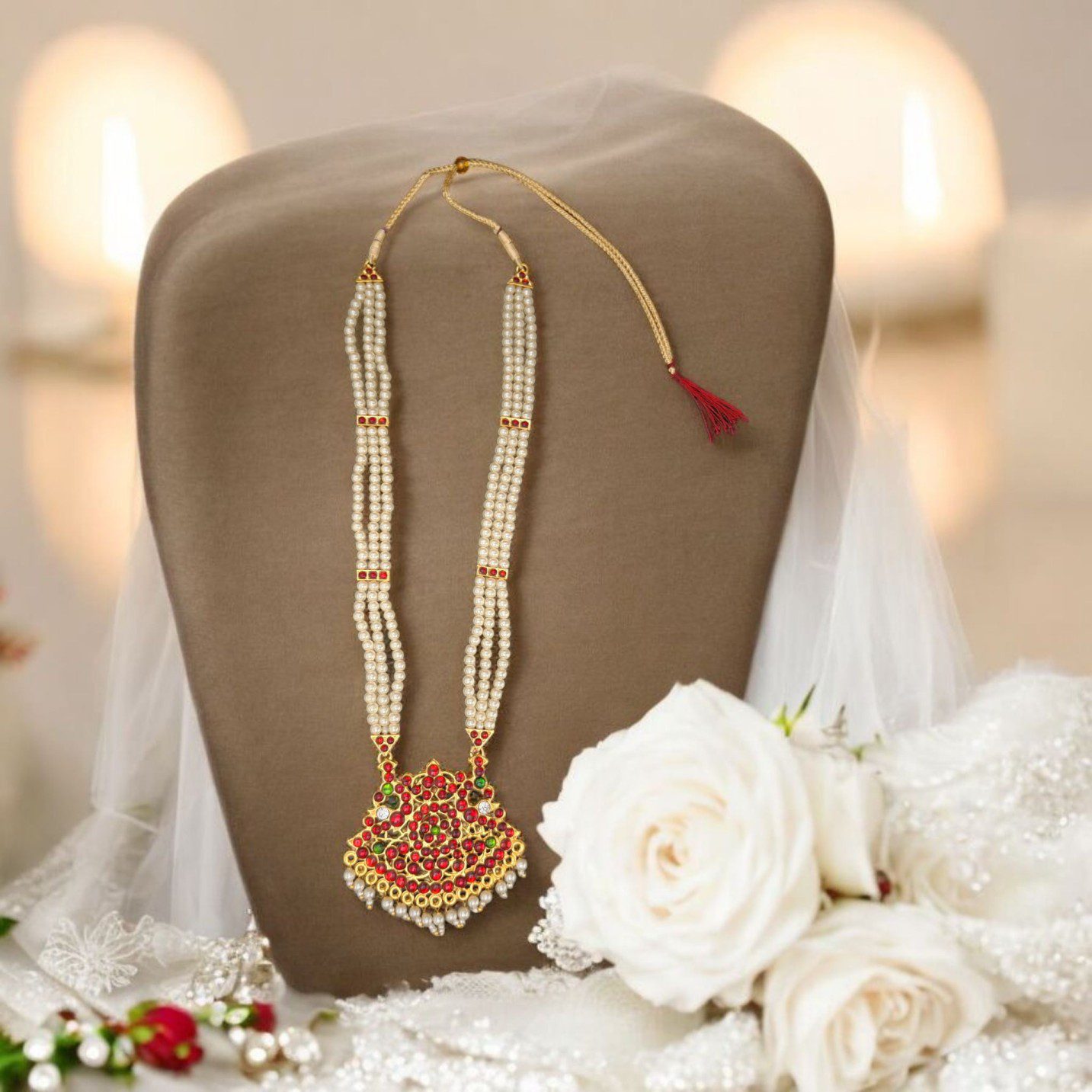 Bharatanatyam Kuchipudi Classical Dance Long Haram Haar Kemp Set