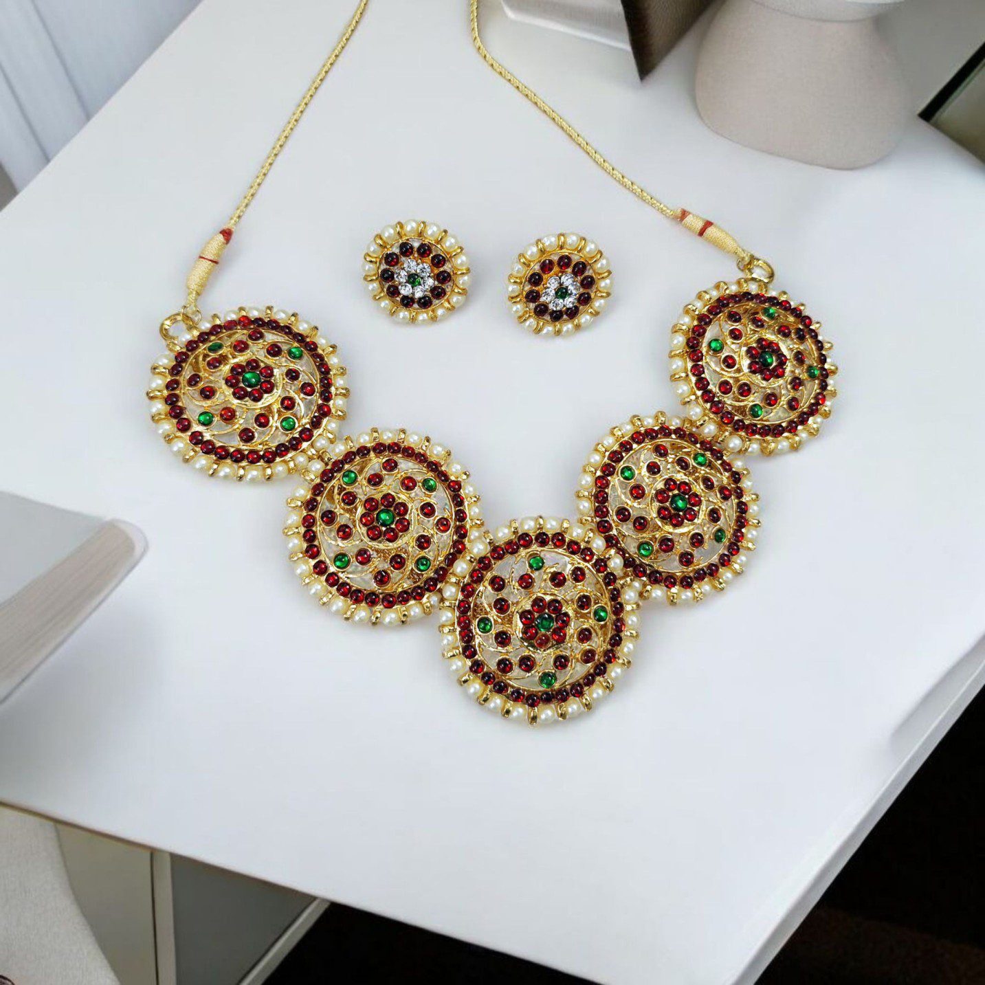 Bharatanatyam Kuchipudi Short Classical Necklace Earrings Jewellery Set