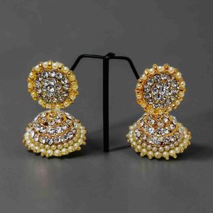 Bharatanatyam Kuchipudi Dance White Stone Earrings  Jhumki Jhumka