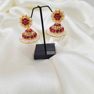 Bharatanatyam Kuchipudi Dance Pink Stone Earrings  Jhumki Jhumka (Copy)