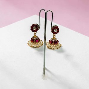 Bharatanatyam Kuchipudi Dance pink Stone Earrings  Jhumki Jhumka